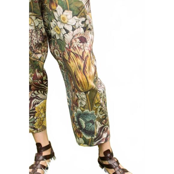 NEW MARKET OF STARS love grows wild boho linen bee print ropped artist pant in m - Picture 3 of 5